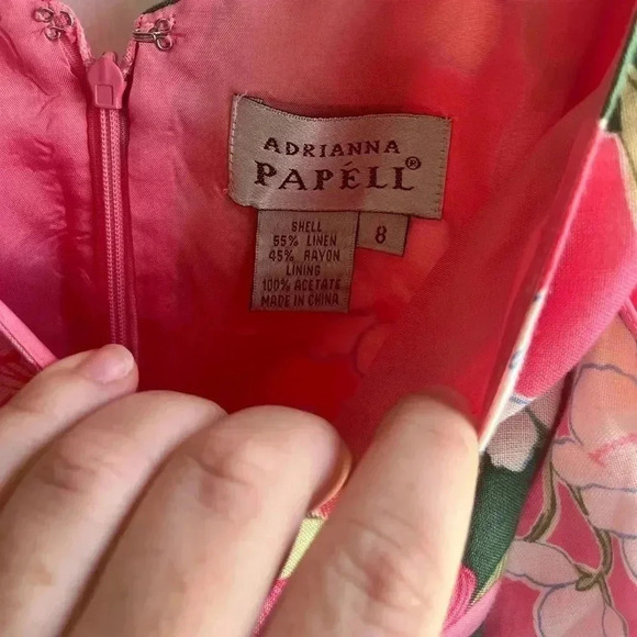 Adrianna Papell Womens Tropical Print Fit and Flare Vneck Linen Blend Dress 8 - Picture 5 of 6